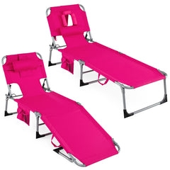 Folding Tanning Chair with Arm Cut Outs for Reading Face Down, Pink