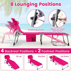 Folding Tanning Chair with Arm Cut Outs for Reading Face Down, Pink