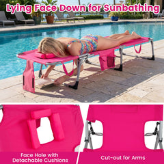 Folding Tanning Chair with Arm Cut Outs for Reading Face Down, Pink