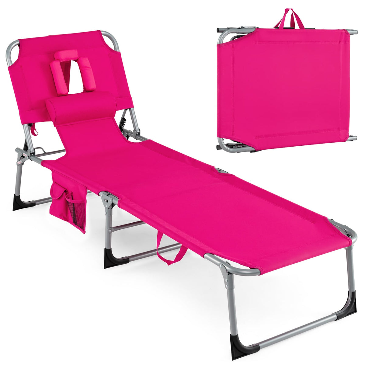 Folding Tanning Chair with Arm Cut Outs for Reading Face Down, Pink