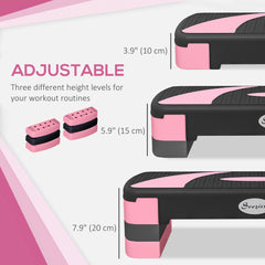 Adjustable Aerobic Stepper, Exercise Step Platform, Step Exercise Trainer, Workout Fitness Yoga Risers, 4"-6"-8", Pink