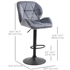 Bar Stool Set of 2 Fabric Adjustable Height Armless Upholstered Counter Chairs with Swivel Seat, Black