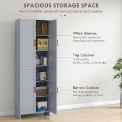 67" 4-Door Kitchen Pantry Cabinet, Freestanding Storage Cabinet Cupboard with Adjustable Shelves, Black