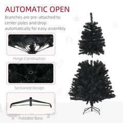 5ft Artificial Christmas Trees with Auto Open and Steel Base, Black