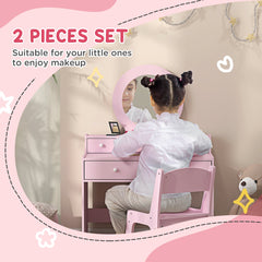 Kids Vanity Set, Children Makeup Table with Mirror, Stool and Storage Drawers, for Ages 3-8, Pink