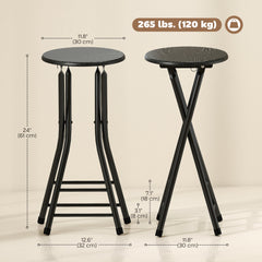 Set of 2 Foldable Barstools, Counter Height Bar Stools with Footrest and Steel Legs for Kitchen Island, Black