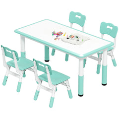 Kids Table and Chair Set with 4 Chairs, Adjustable Height, Easy to Clean, for 1.5 - 8 Years Old, Green