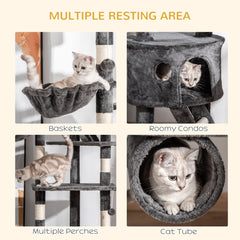 94"-102" Huge Cat Tree Ceiling High Cat Condo Scratching Post Activity Center Multi-Level Play House Light Grey