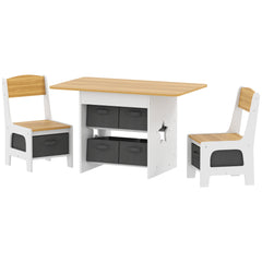 3 Piece Kids Table and Chair Set with 6 Removable Drawers, for Classroom, Living Room, Bedroom, Nursery, Light Grey