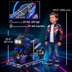 Kids Electric Pedal Motorcycle Ride-On Toy 6V Battery Powered w/ Music Horn Headlights Motorbike for Girls Boy Blue