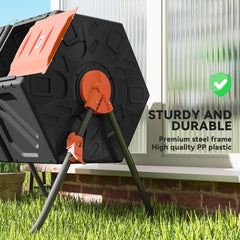 Rotating Composter, Dual Chamber Compost Bin with 24 Vents and Steel Legs, 34.5 Gallon, Brown