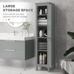 Tall Bathroom Cabinet, Freestanding Storage Organizer with Adjustable Shelves and Cupboards, 15" x 13" x 63", Black