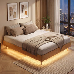 Twin/Full/Queen Size Floating Bed Frame with LED Lights for Bedroom-Queen