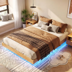Twin/Full/Queen Size Floating Bed Frame with LED Lights for Bedroom-Queen
