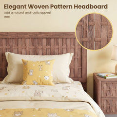 Twin Wood Platform Bed with Woven Pattern Headboard and Footboard