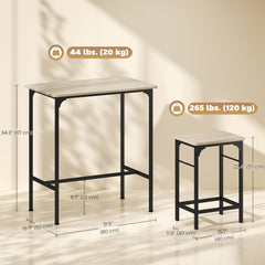 3-Piece Dining Table Set for 2, Bar Table and 2 Stools for Kitchen, Living Room, Dining Room, Small Space, Natural Wood