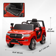 12V Toyota LAND CRUISER Licensed Kids Car w/ Remote Control, Four Wheel Spring Suspension, Soft Start, LED Light, Red