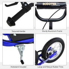 Kids Scooter with Adjustable Handlebar, Youth Kick Scooter with Dual Brakes, Inflatable Wheels, for Age 5+, Blue