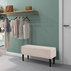 Modern Storage Bench, Ottoman with Storage and Lamb's Wool Upholstery for Living Room, Bedroom, Black