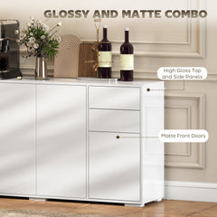 Kitchen Sideboard Storage Cabinet, Modern Coffee Bar with Push-Open Design and 2 Drawers for Living Room, White