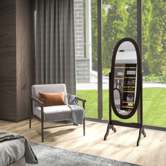 Floor Standing Mirror Full Length Mirror with Adjustable Angle Oval Frame for Dressing Room Bedroom Living Room White