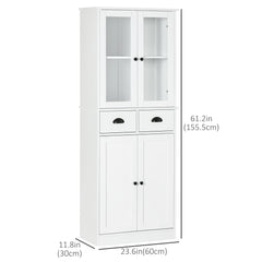 61" Kitchen Pantry Cabinet, Freestanding Farmhouse Buffet Storage Cabinet with Soft Close Glass Doors and Adjustable Shelves, Black