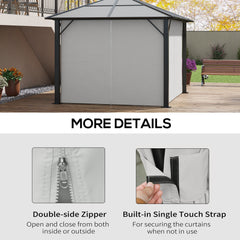 Gazebo Curtains, 10' x 12' Universal Replacement Privacy Curtain, 4-Panels Sidewall with Hooks/C-Rings, Light Grey