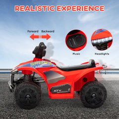 Kids ATV, 6V Battery Powered Electric Vehicle with Headlights, Music, Forward/Reverse Switch for 18-36 Months, Red