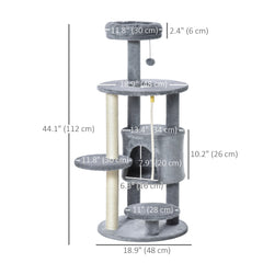 41" Cat Tree Tower Activity Center with Condo, Scratching Posts and Hanging Toys, Dark Grey