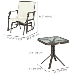 3 Piece Patio Glider Set Outdoor Gliders with Breathable Mesh Seat, Glass Top Table for Garden, Yard, Grey