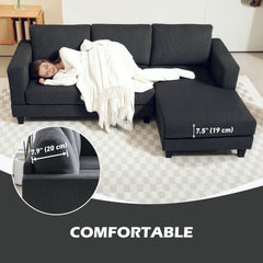 L Shaped Couch, L Shape Sofa with Chaise Lounge and Spring Cushion for Living Room, Bedroom, Beige