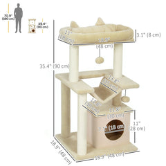 39.25'' Cat Tree Tower Multi-Level Kitten House with Scratching Post Condo Hammock Bed Ball Toy - Grey