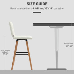 Modern Bar Stools Set of 2, 38" Upholstered Kitchen Island Stool with Solid Wood Legs, Grey