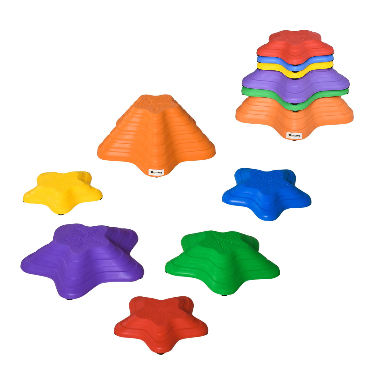 6PCs Larger Size Balance Stepping Stones for Kids with Non-slip Bottom, Stackable Obstacle Course Outdoor Indoor, Play River Rocks with Starfish Style
