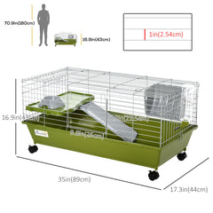 Small Animal Cage, Rolling Bunny Cage, Guinea Pig Cage with Food Dish, Water Bottle, Hay Feeder, Platform, Ramp, Black