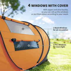 4 Person Camping Tent, Easy Pop Up Tent with Doors, Windows and Carry Bag, Automatic Setup Tent for Hiking, Blue