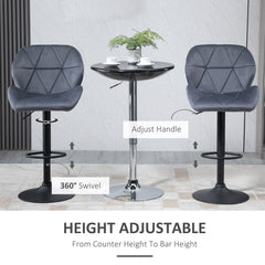 Bar Stool Set of 2 Fabric Adjustable Height Armless Upholstered Counter Chairs with Swivel Seat, Black