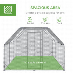 Chicken Run Outdoor, Galvanized Large Metal Chicken Coop Cage, Walk-in Enclosure Poultry Hen Run House Playpen Rabbit Hutch with Flat Roof, Cover, 9.2'x6.2'x6.5', Silver