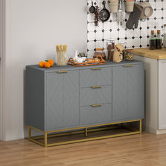 47" Storage Cabinet with Doors, Adjustable Shelves, 3 Drawers, Metal Legs for Kitchen Storage, Home Use, White