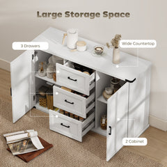Sideboard with 3 Drawers and 2 Doors, 47" Buffet Cabinet with Adjustable Shelves for Kitchen, Black Wood Grain