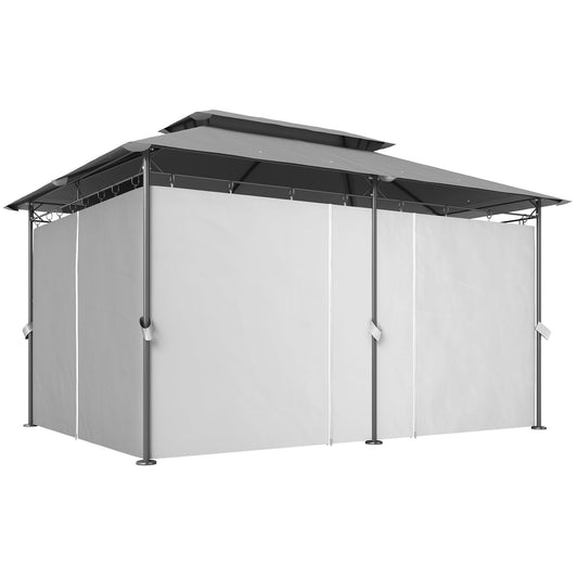 10' x 13' Double Roof Patio Gazebo, Outdoor Gazebo with Curtains, for Garden, Lawn, Backyard and Deck, Dark Grey