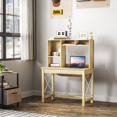 Computer Desk with Hutch, Home Office Table with Storage Shelves and Open Compartments for Writing, Work, Brown