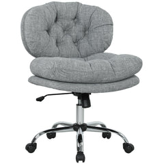 Computer Desk Chair, Armless Office Chair with Wide Padded Seat and Adjustable Height, Cream White
