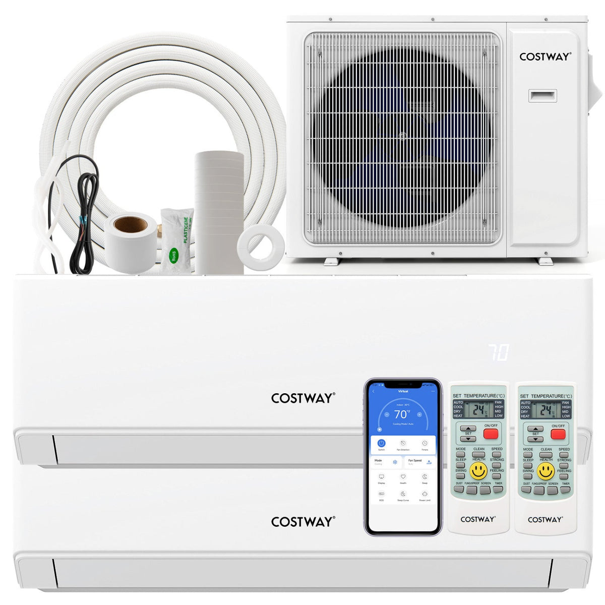 UltrEco Series 24,000 BTU 2 Zone Mini Split Heat Pump with WiFi, 23 SEER2, 12K + 18K