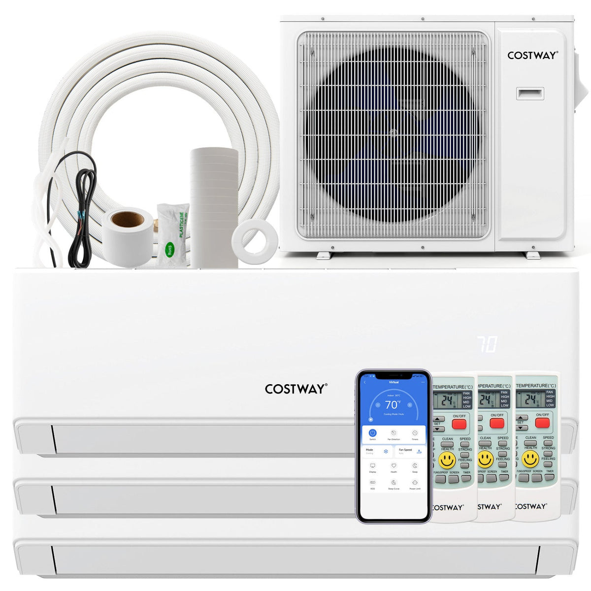 UltrEco 24,000 BTU 3 Zone Mini Split Heat Pump, 23 SEER2, Wifi, 7K + 12K + 12K