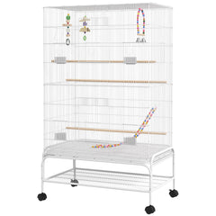 52" Bird Cage with Rolling Stand, Toys, for Budgies Canaries Black