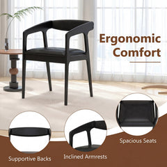 Set of 2 Wooden Armchairs with Curved Back and Black PU Leather Seat