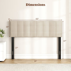 Upholstered Headboard Queen/Full Size Quilted Grid Linen Fabric Bed Frame Mount Panel-Beige