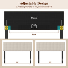 Upholstered Headboard Queen/Full Size Quilted Grid Linen Fabric Bed Frame Mount Panel-Beige