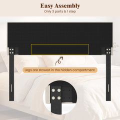 Upholstered Headboard Queen/Full Size Quilted Grid Linen Fabric Bed Frame Mount Panel-Beige